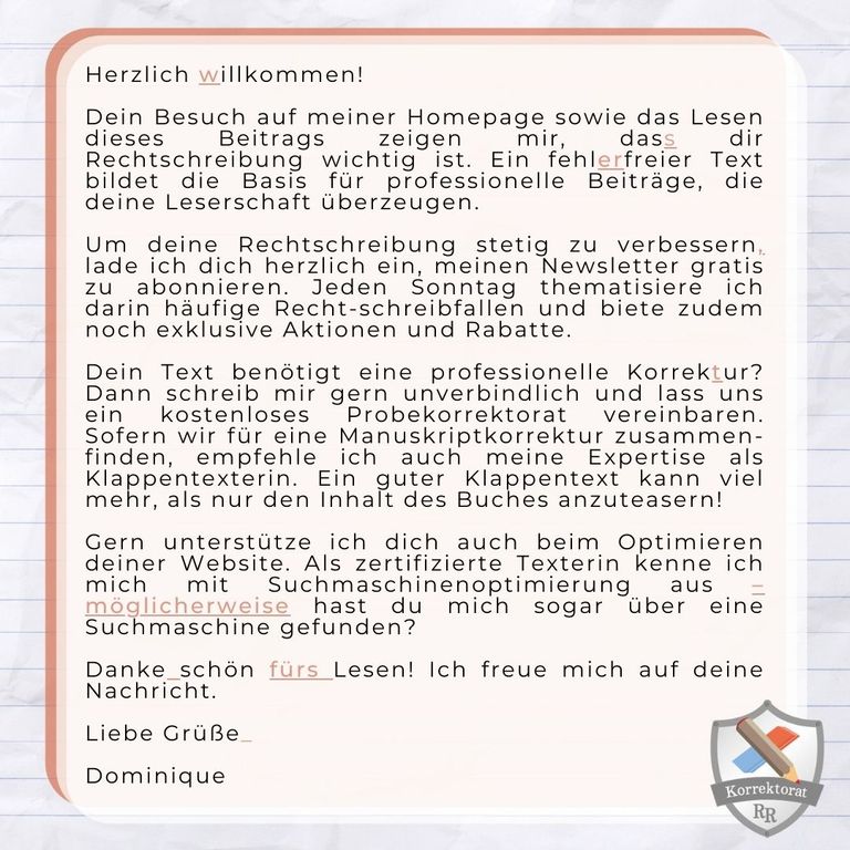 Textkorrektur der deutschen Rechtschreibung Lösung Fehlersuchspiel