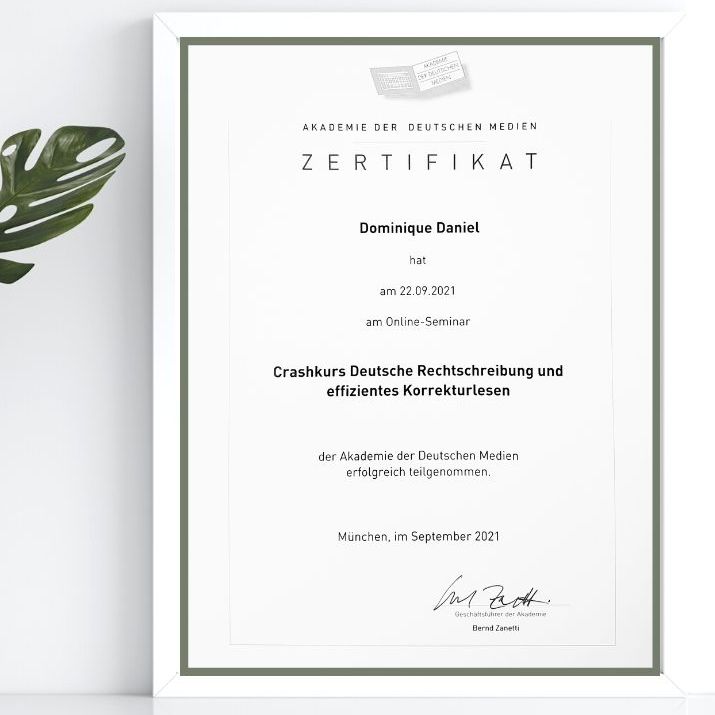 Zertifikat Deutsche Rechtschreibung und Korrekturlesen